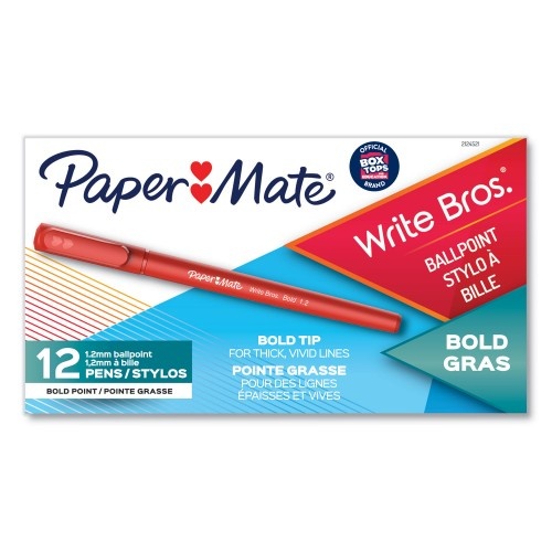 Paper Mate Write Bros. Ballpoint Pen, Stick, Bold 1.2 Mm, Red Ink, Red Barrel, Dozen