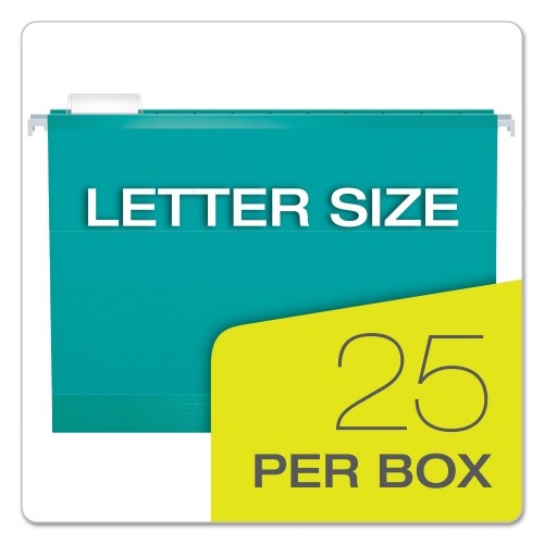 Pendaflex Colored Reinforced Hanging Folders, Letter Size, 1/5-Cut Tab, Aqua, 25/Box