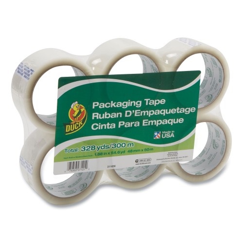 Duck Commercial Grade Packaging Tape, 3" Core, 1.88" X 55 Yds, Clear, 6/Pack