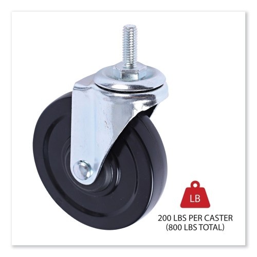 Alera Optional Casters For Wire Shelving, Grip Ring Type K Stem, 4" Wheel, Black/Silver, 4/Set (2 Locking)