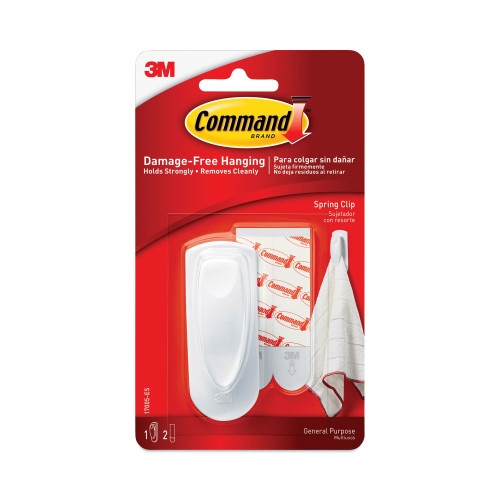 Command Spring Hook, Plastic, White, 0.25 Lb Capacity, 1 Hook And 2 Strips/Pack
