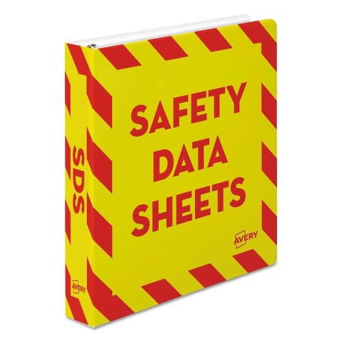 Avery Heavy-Duty Preprinted Safety Data Sheet Binder, 3 Rings, 1.5" Capacity, 11 X 8.5, Yellow/Red