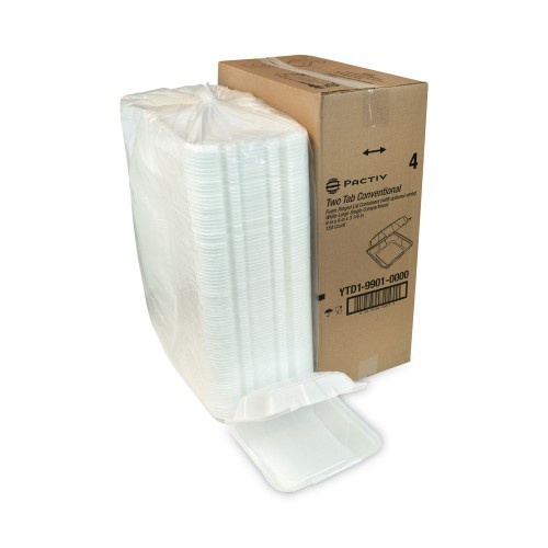 Pactiv Vented Foam Hinged Lid Container, Dual Tab Lock, 9.13 X 9 X 3.25, White, 150/Carton