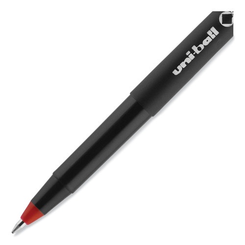 Uni-Ball Onyx Roller Ball Pen, Stick, Micro 0.5 Mm, Red Ink, Black Matte Barrel, Dozen