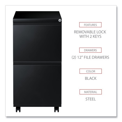 Alera File Pedestal With Full-Length Pull, Left Or Right, 2 Legal/Letter-Size File Drawers, Black, 14.96" X 19.29" X 27.75"