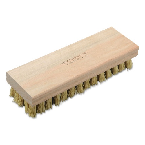 Abilityone 792000 Skilcraft Hand Scrub Brush, White Or Gold Polypropylene Bristles, 8" Brush, 8" Tan Hardwood Handle