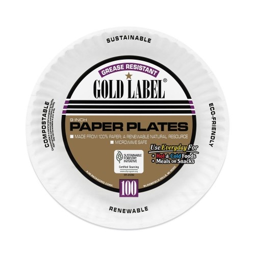 Ajm Coated Paper Plates, 9 Inches, White, Round, 100/Pack