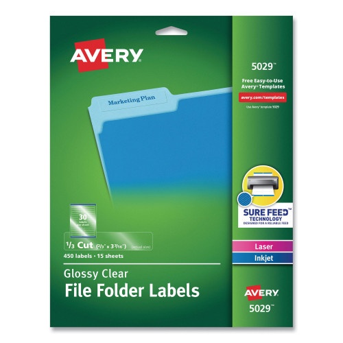 Avery Clear Permanent File Folder Labels with Sure Feed Technology