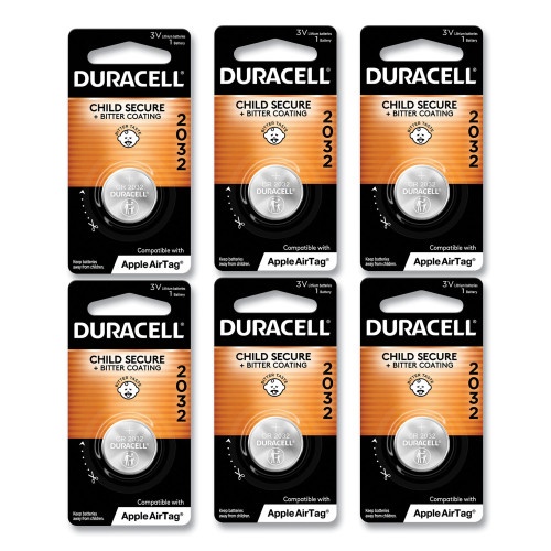 Duracell Lithium Coin Batteries With Bitterant, 2032, 6/Box