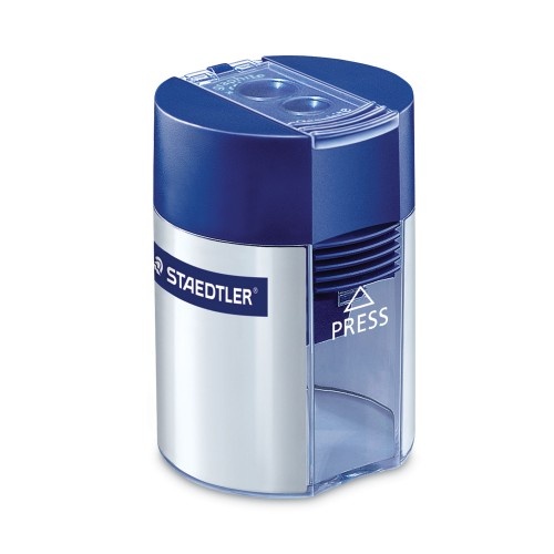 Staedtler Cylinder Handheld Pencil Sharpener, Two-Hole, 1.63 X 2.25, Blue/Silver