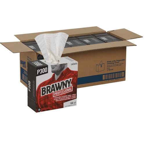 Brawny Medium Duty Scrim Reinforced Wipers, 4-Ply, 9.25 x 16.69, Unscented, White, 166/Box