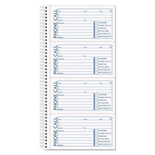 TOPS Second Nature Phone Call Book, Two-Part Carbonless, 5 x 2.75, 4 Forms/Sheet, 400 Forms Total