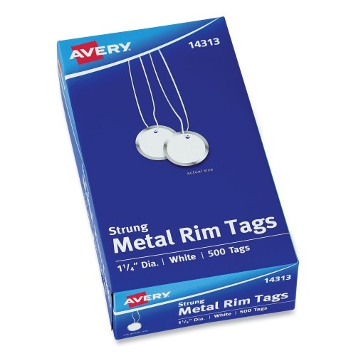 Avery Heavyweight Stock Metal Rim Tags - 1.25" Dia, White, 500/Box