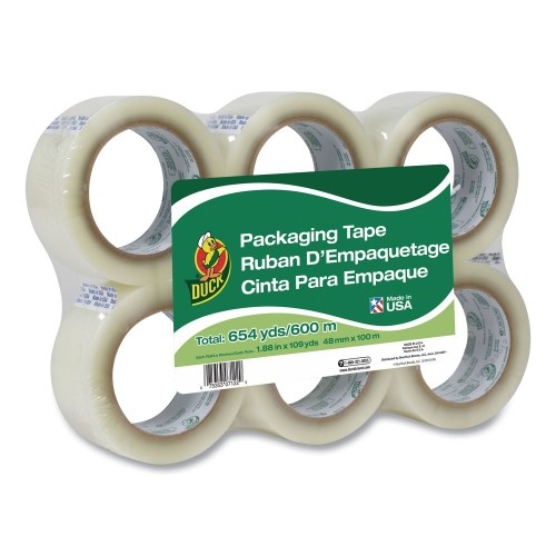 Duck Commercial Grade Packaging Tape, 3" Core, 1.88" x 109 Yds, Clear, 6/Pack