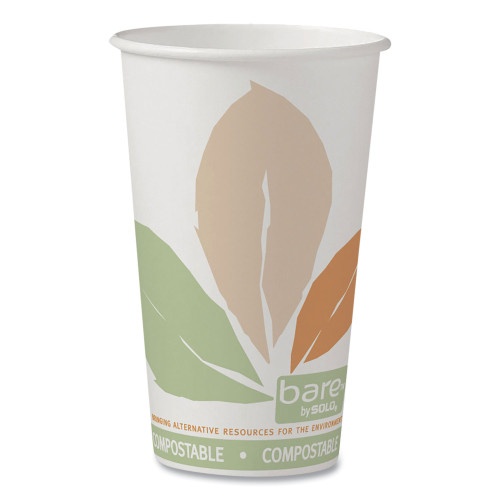 Solo Bare Eco-Forward PLA Paper Hot Cups, 16 Oz, Leaf Design, White/Green/Orange, 1,000/Carton