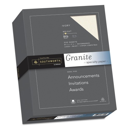Southworth Granite Specialty Paper, 24 Lb Bond Weight, 8.5 x 11, Ivory, 500/Ream