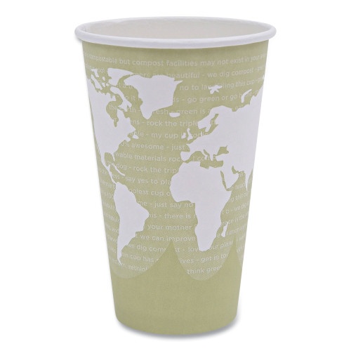 Eco-Products World Art Renewable and Compostable Hot Cups, 16 oz, Moss, 50/Pack