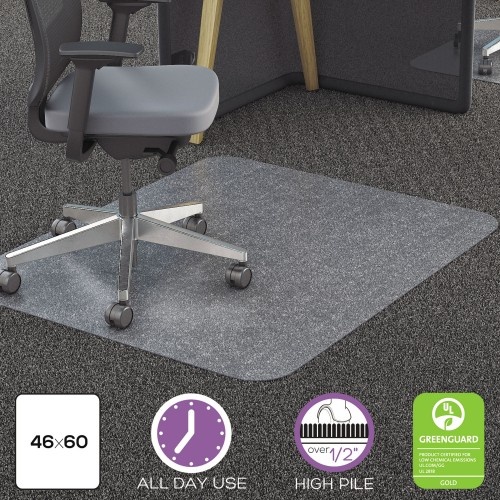 Deflecto All Day Use Chair Mat - Clear, 46 x 60, Rectangle, for All Carpet Types