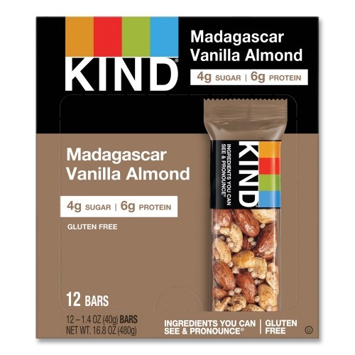KIND Nuts and Spices Bar, Madagascar Vanilla Almond, 1.4 Oz, 12/Box