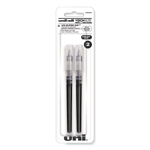 Uni-Ball Refill For Vision Elite Roller Ball Pens, Bold Conical Tip, Black Ink, 2/Pack