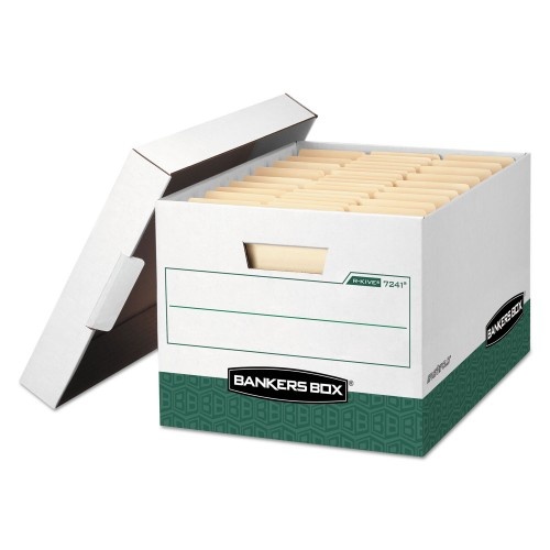 Bankers Box R-Kive Heavy-Duty Storage Boxes, Letter/Legal Files, 12.75" x 16.5" x 10.38", White/Green, 12/Carton