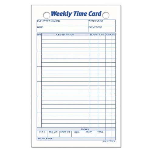 TOPS Weekly Employee Time Cards, One Side, 4.25 x 6.75, 100/Pack