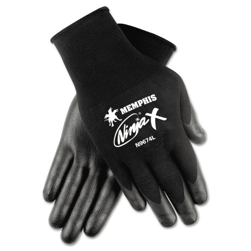 MCR Safety Ninja X Bi-Polymer Coated Gloves, Large, Black, Pair