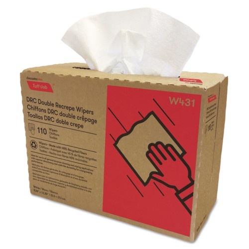 Cascades Tuff-Job Double Recrepe Wipers, 9.25 x 12.5, White, 110/Box, 12 Boxes/Carton