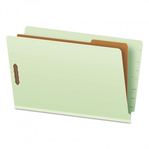 Pendaflex End Tab Classification Folders - 2" Expansion, 1 Divider, 4 Fasteners, Legal Size, Pale Green Exterior, 10/Box