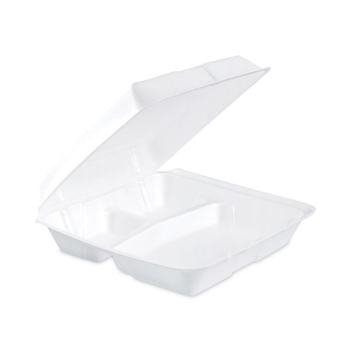 Dart Insulated Foam Hinged Lid Containers, 3-Compartment, 9.3 x 9.5 x 3, White