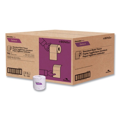 Cascades Select Standard Bath Tissue, 2-Ply, White, 96/Roll, 4x3.19, EPA Compliant