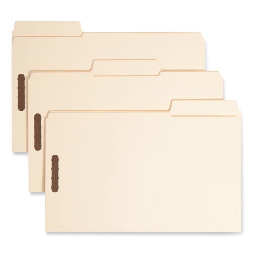 Smead Supertab Reinforced Guide Height Fastener Folders, 14-Pt Manila, 0.75" Expansion, 2 Fasteners, Legal Size, Manila, 50/Box