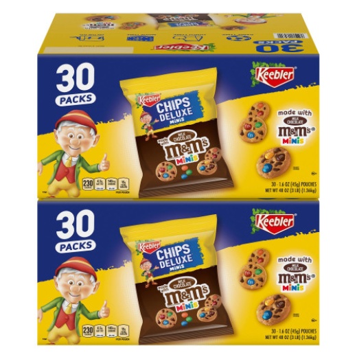 Keebler M&M Cookie Packs, Chocolate, 1.6 Oz Pouch, 30/Box, 2 Boxes/Carton