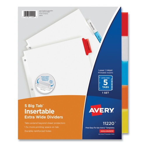 Avery Insertable Big Tab Dividers, 5-Tab, Single-Sided Copper Edge Reinforcing