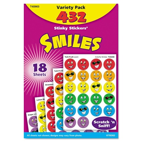TREND Stinky Stickers Variety Pack, Smiles, Assorted Colors, 432/Pack