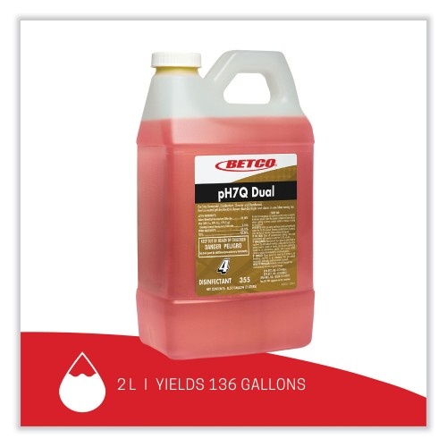 Betco pH7Q Dual Neutral Disinfectant Cleaner, Lemon Scent, 67.6 Oz Bottle, 4/Carton