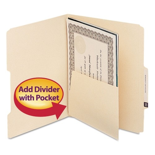 Smead Self-Adhesive Folder Dividers With 5.5" Pockets For Top/End Tab Folders, 1 Fastener, Letter Size, Manila, 25/Pack