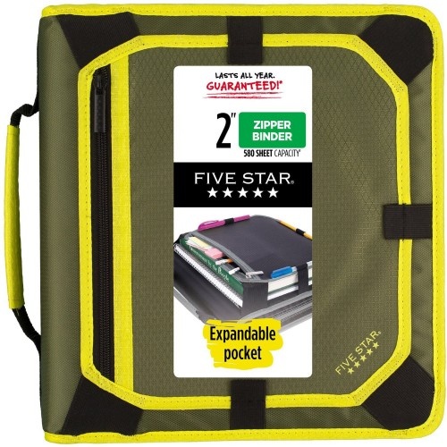 Acco Five Star Zipper Binder With Expansion Panel, 2" Rings, Assorted Colors
