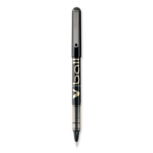 Pilot VBall Liquid Ink Roller Ball Pen, Stick, Fine 0.7 Mm, Black Ink, Black Barrel, Dozen