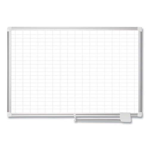 Mastervision Gridded Magnetic Steel Dry Erase Planning Board, 1 x 2 Grid, 72 x 48, White Surface, Silver Aluminum Frame
