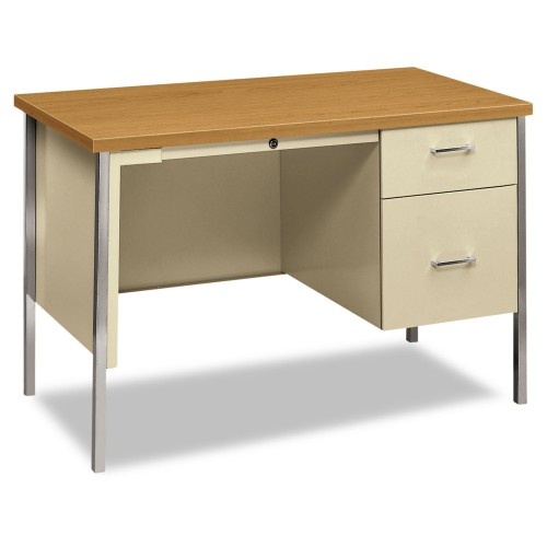 HON 34000 Series Right Pedestal Desk, 45.25" x 24" x 29.5", Harvest/Putty
