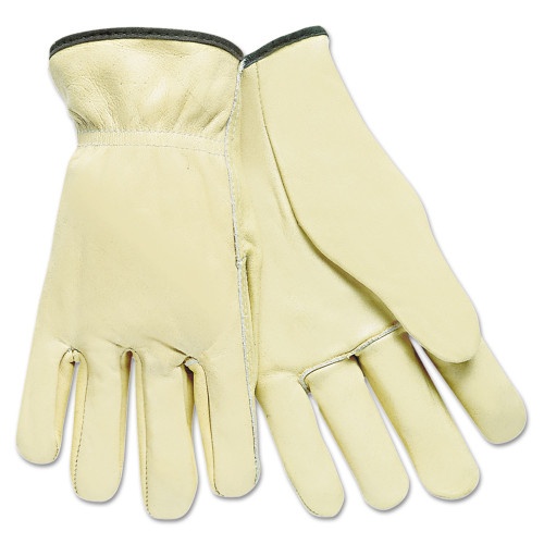 MCR Safety Full Leather Cow Grain Driver Gloves, Tan, Large, 12 Pairs