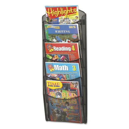 Safco Onyx Mesh Literature Rack, Five Compartments, Black