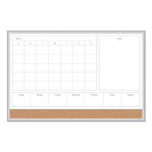U Brands 4N1 Magnetic Dry Erase Combo Board - 35 x 23, Tan/White Surface, Silver Aluminum Frame