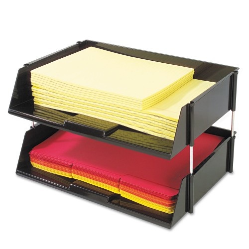 Deflecto Industrial Tray Side-Load Stacking Tray Set, 2 Sections, Letter to Legal Size Files, 16.38" x 11.13" x 3.5", Black, 2/Pack