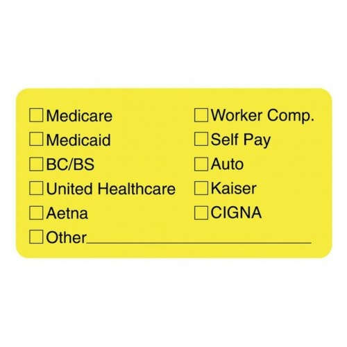 Tabbies Medical Office Insurance Check Labels - Yellow, 250/Roll