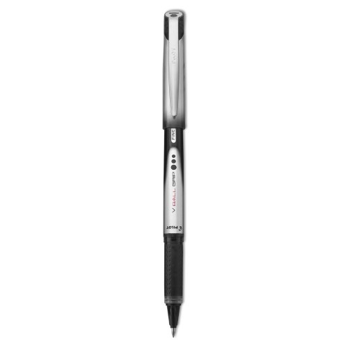 Pilot VBall Grip Liquid Ink Roller Ball Pen, Stick, Fine 0.7 mm, Black Ink, Black/Silver Barrel, Dozen