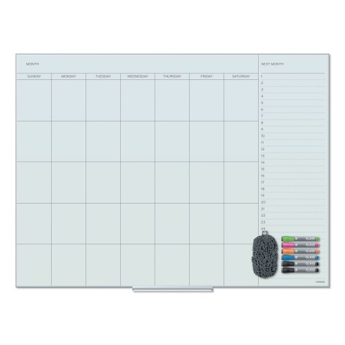 U Brands Floating Glass Dry Erase Undated One Month Calendar, 47 x 35, White