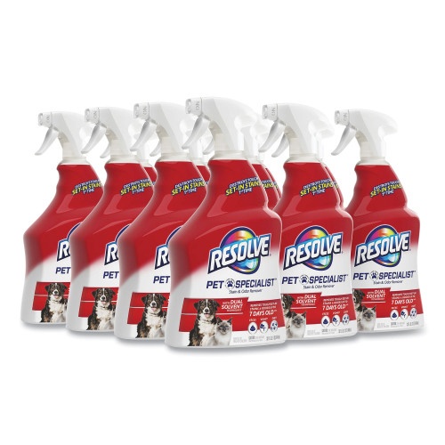 Resolve Pet Specialist Stain and Odor Remover, Citrus, 32 Oz Trigger Spray Bottle, 12/Carton