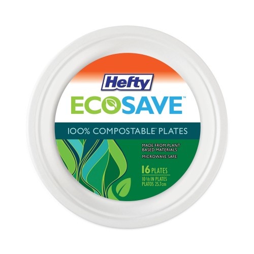 Hefty Ecosave Tableware Plate - 10.13" Dia, White, 16/Pack